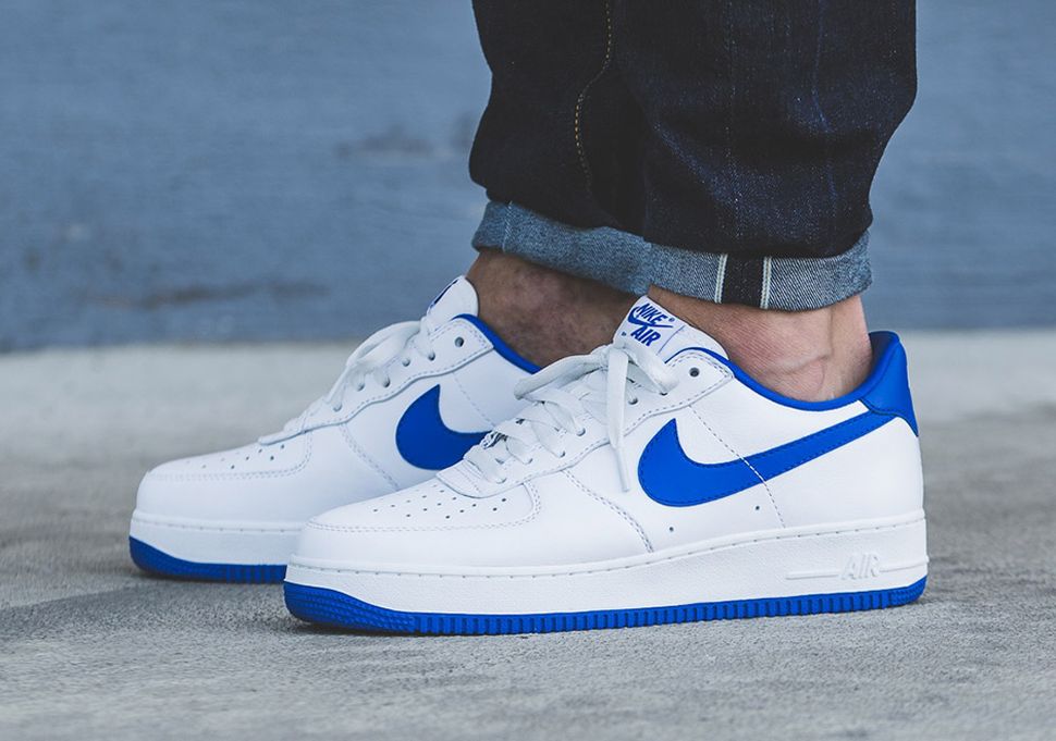 blue and white air force ones low