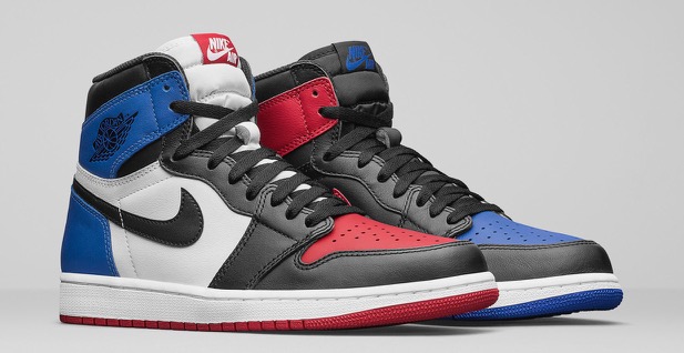 red and blue and black jordan 1